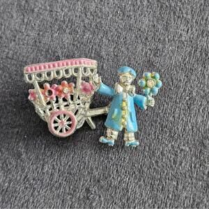 Man And Flower Cart Brooch **missing a stone**